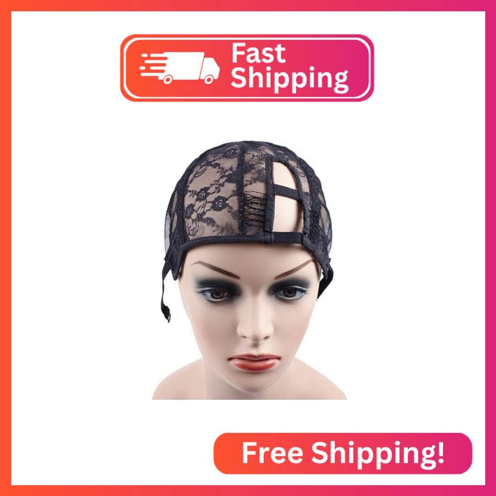 YANTAISIYU 1Pc Right U Part Weaving Wig Cap with Elastic Band and 2 Hair Clips F