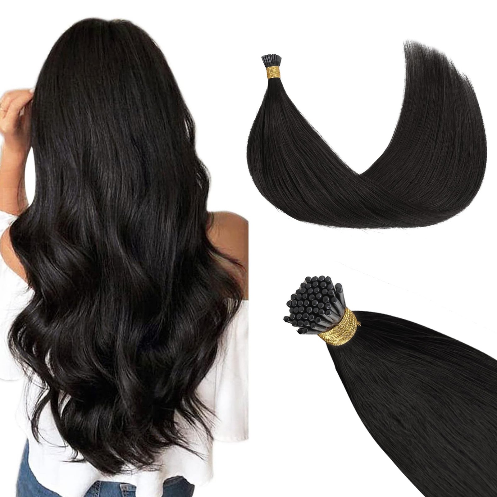 GOO GOO I Tip Hair Extensions Real Human Hair, 18inch 50g 50S, Cold… Fast Ship