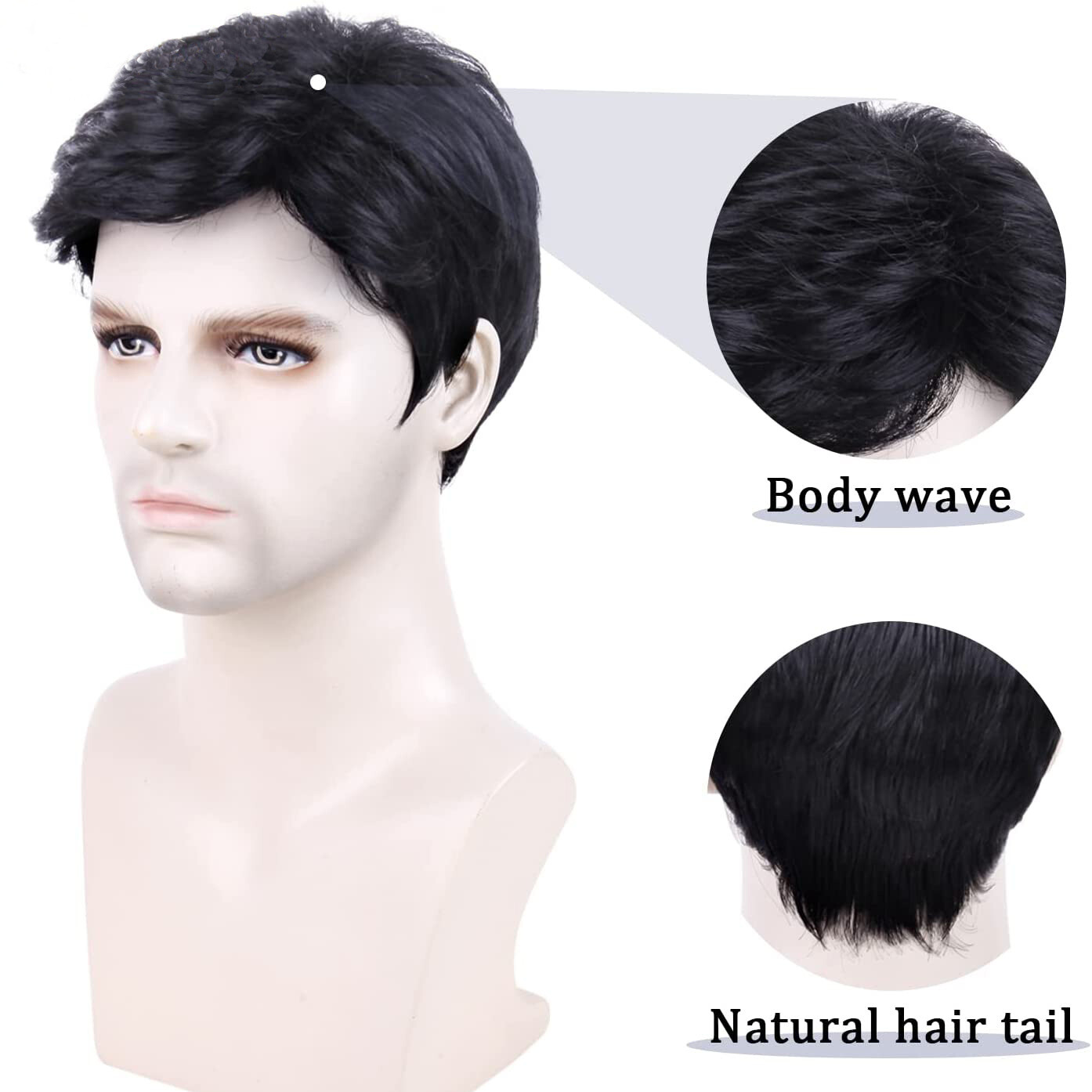 Men’s Black Men Wig Short Full Wigs Straight Little Wavy Synthetic Hair Daily US