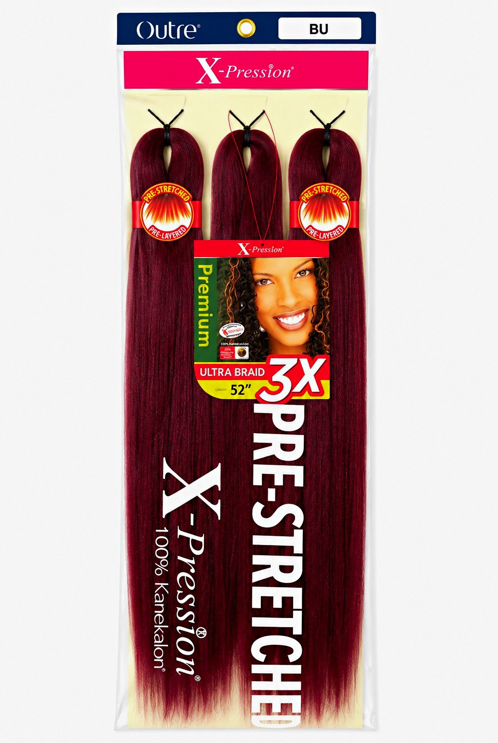 Outre X-Pression Ultra Braid 3X Pre-Stretched 52in Synthetic Burgundy BU