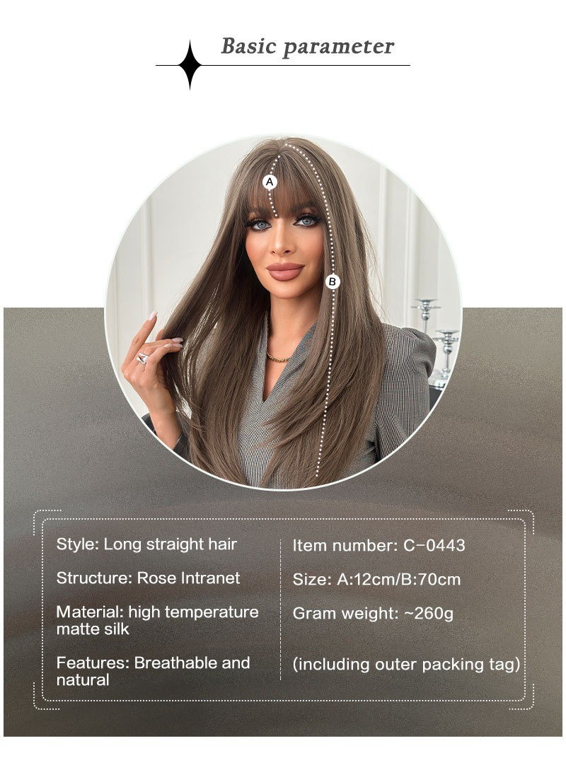 Brown high-quality straight hair with fringe wig for women full head coverings