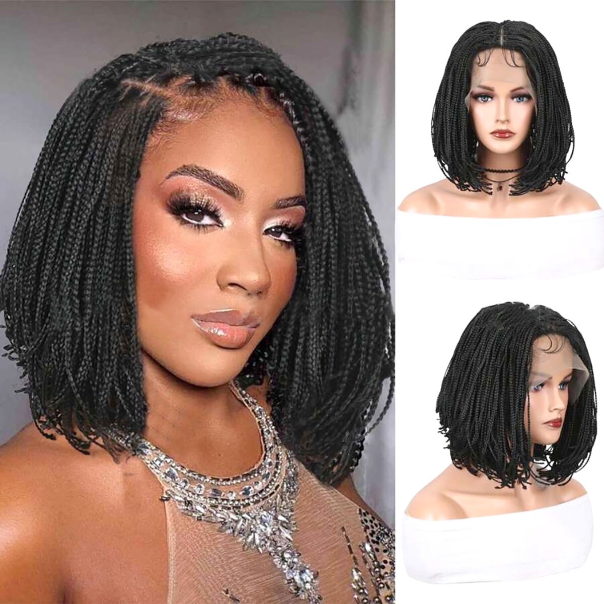 Bob box Braids Wigs for Black Women Short 12″ Lace Front Briaded Wig Baby +Hair