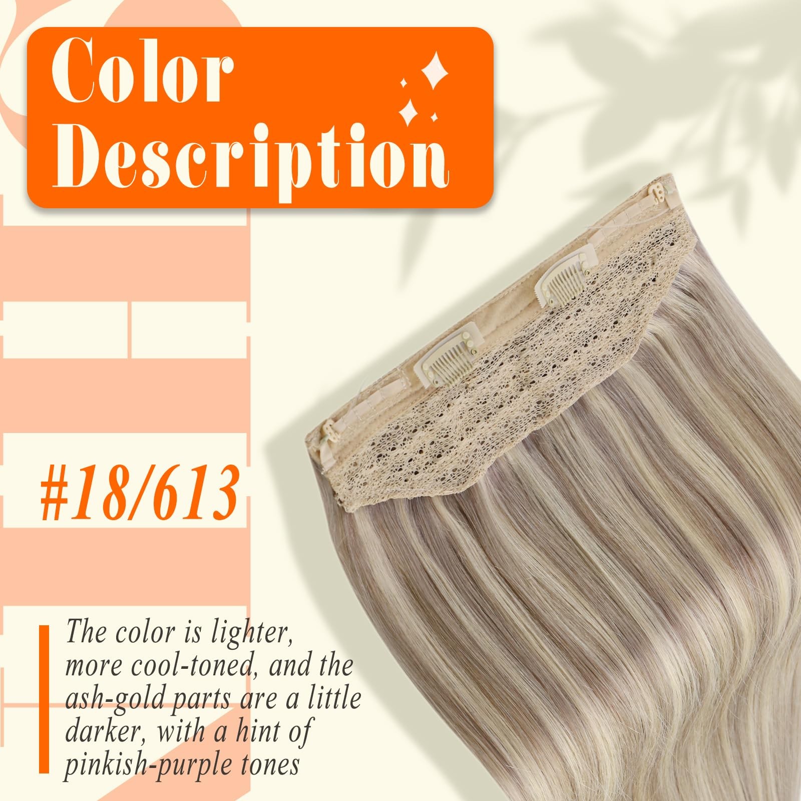 Fshine 16 Inch Ash Blonde Highlight Real Human Hair Wire Extensions 18P613