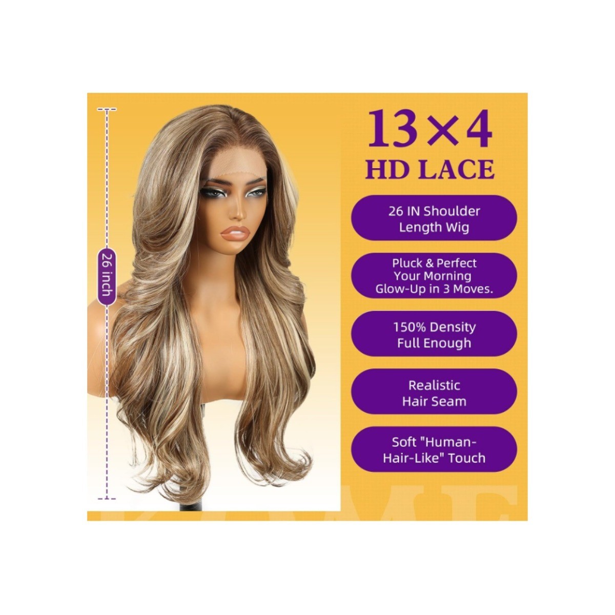 Ash Blonde Highlight Synthetic Lace Front Wig 13×4 HD Lace 26in Layered Wave
