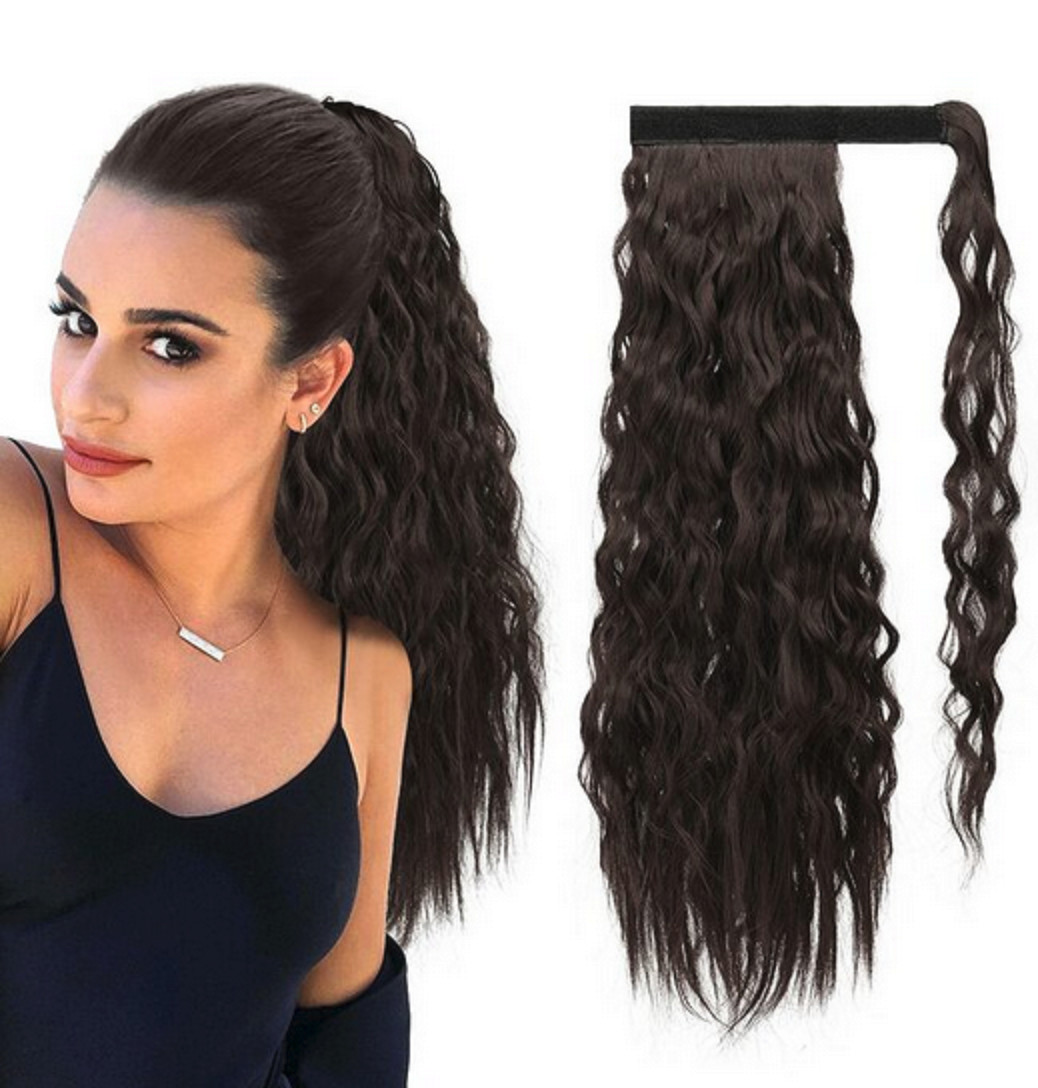 PEACOCO 16″ Wrap Corn Wave Ponytail Extension brown 2# synthetic hairpiece YMT01