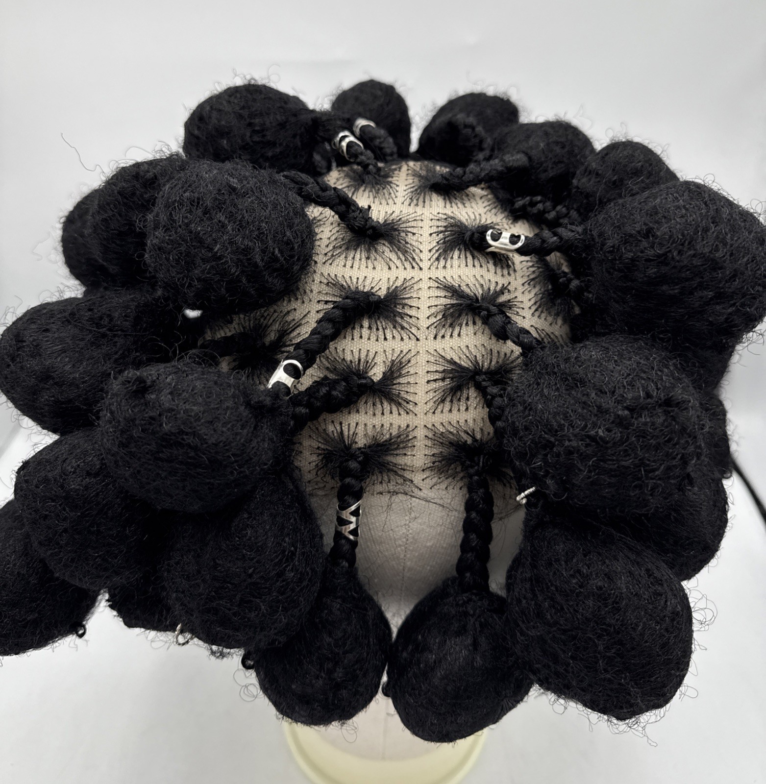 Box Braids To Pom Pom Black Wig With Hair Accessories Full Lace
