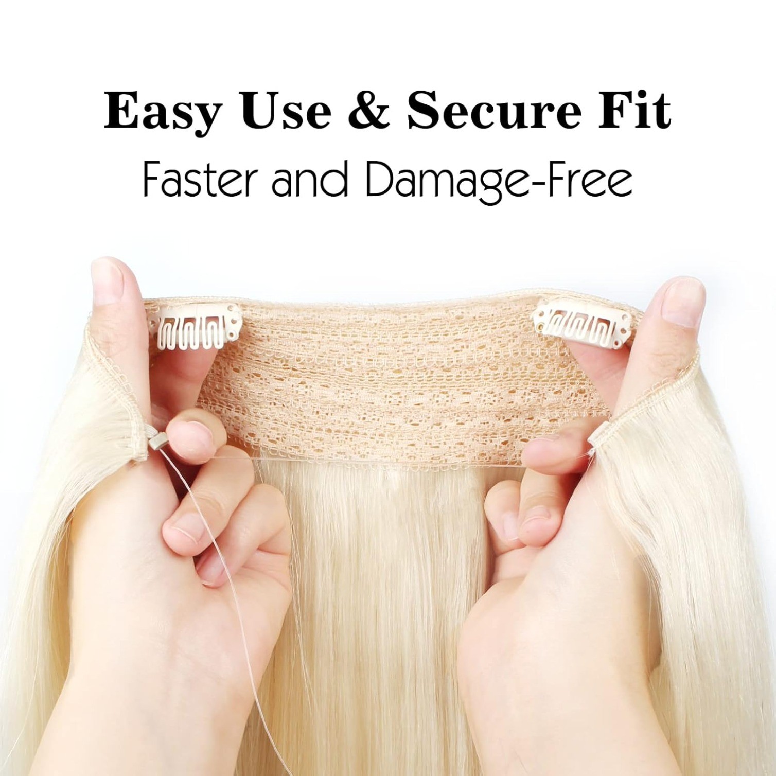16” 100g Invisible Wire Hair Extensions Real Human Hair with Transparent Wire