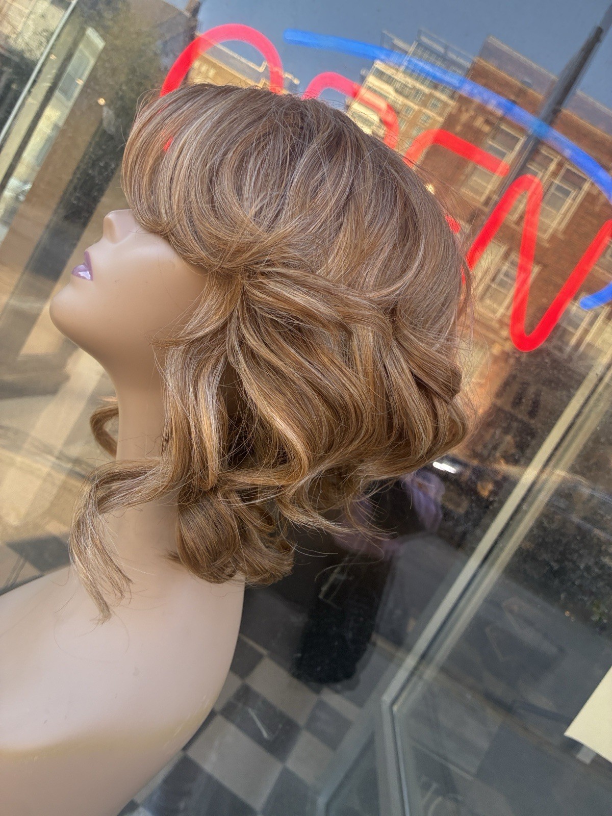 Wig￼ asymmetrical, Romantic Curls, Lace, Front Side, Part With Golden Blonde
