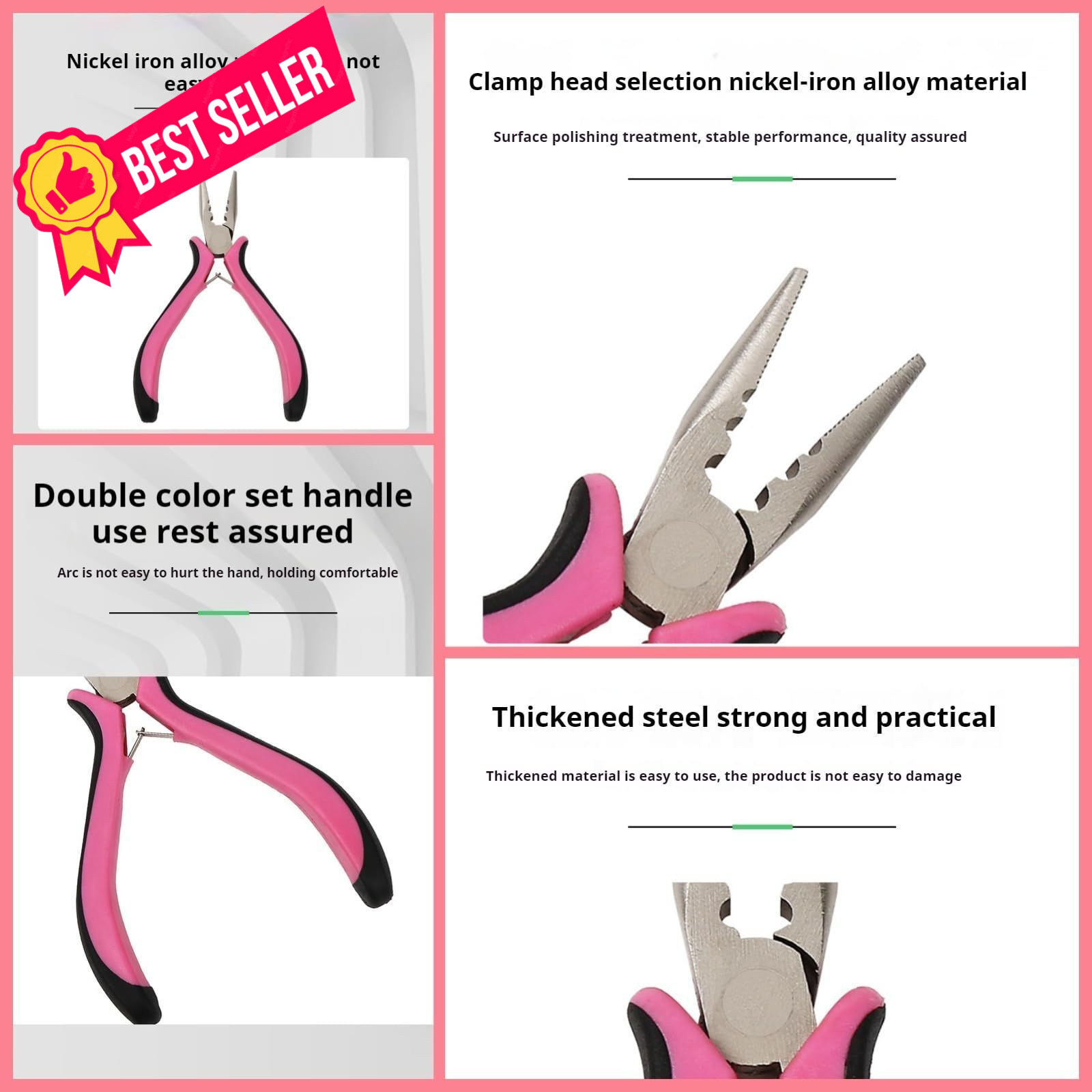 Hair Extension Pliers with 3-Hole Design for Micro and Nano Rings, MINI, Pink