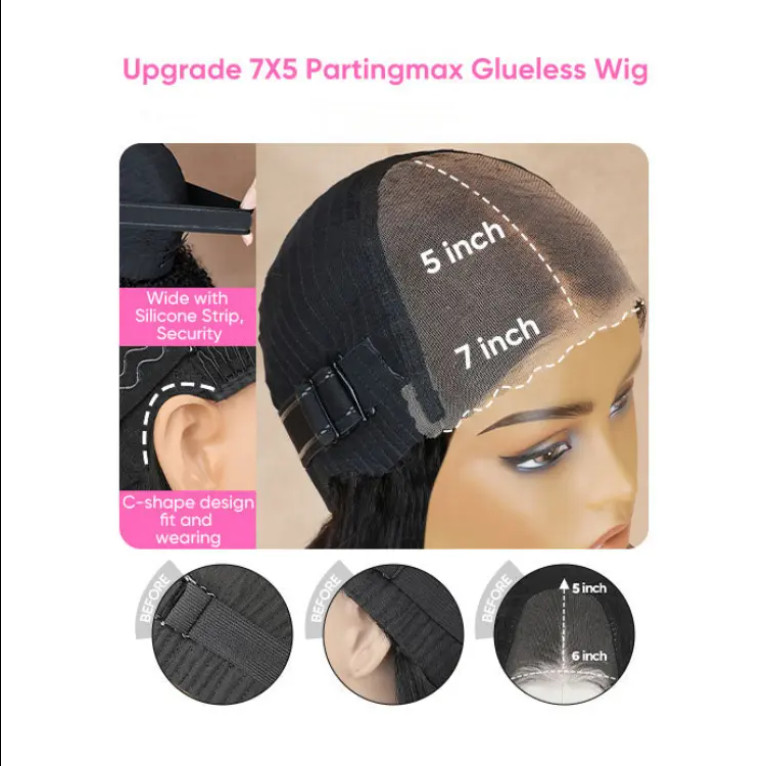 Wholesale Pre Cut 9×6 Lace Wavy Layer Cut Non Glue Wig With Curtain Bangs Black