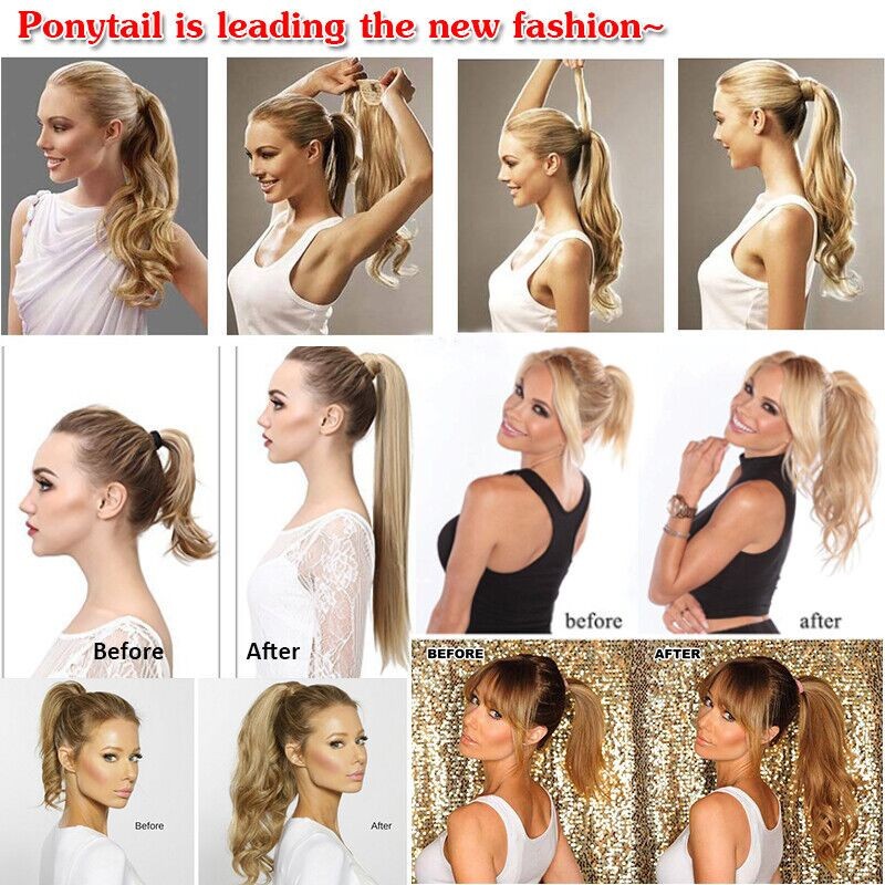 Ponytail Extension Claw Clip Long Thick Natural Remy Human Hair Multi Colors