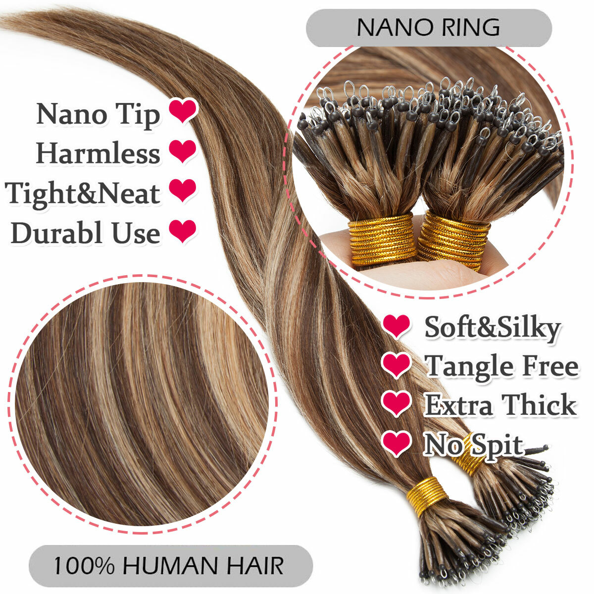 CLEARANCE 200PCS THICK Nano Ring Micro Loop Bead 100% Remy Human Hair Extensions