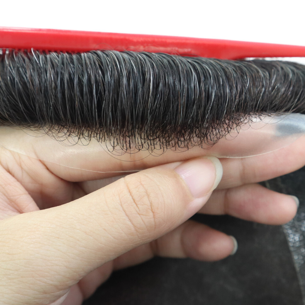 Toupee For Men Human Hair Mono PU Replecement System Natural Hairpiece Grey 30mm