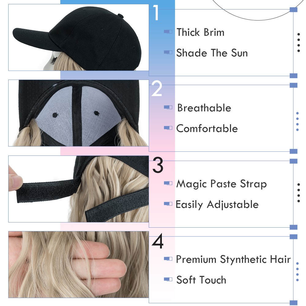 Denim Baseball Cap Hat Wig Hairpiece with Short Curly Casual Daily Wear Dating