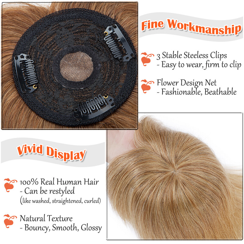 Clip In Top Topper Remy Human Hair Women’s Hairpiece with Bangs MONO Base Toupee