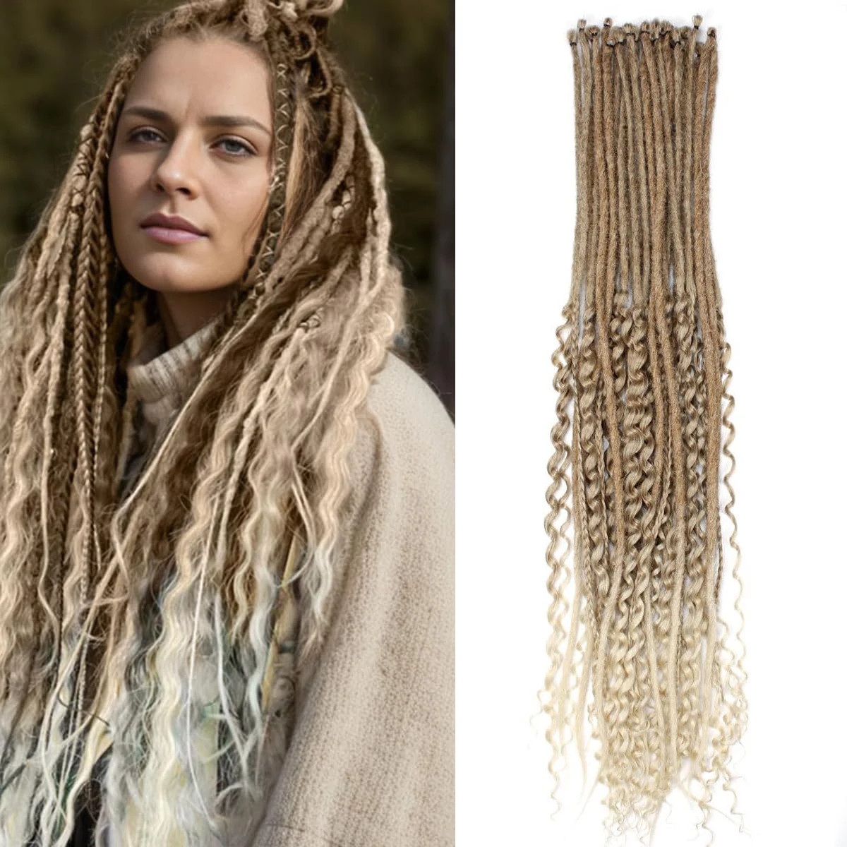 Women 3 In 1 Mixed Hippie Dreadlocs Braids 24 Inch 8 Strands Hair Extensions