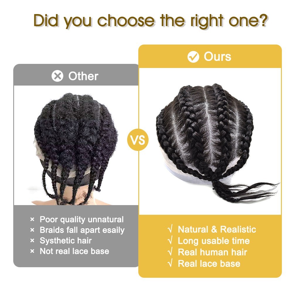 US Cornrow Braded Toupee for Black Men Box Braided Human Hair Replacement System