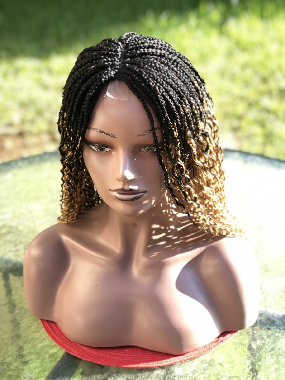Braided Wavy Wig .. Custom made.color Is Gold & Black.The Length Is 22inches.