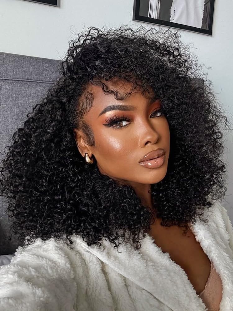 250% Density Curly Half Wig Human Hair – Glueless 3-in-1 Drawstring Clip-Ins, 16