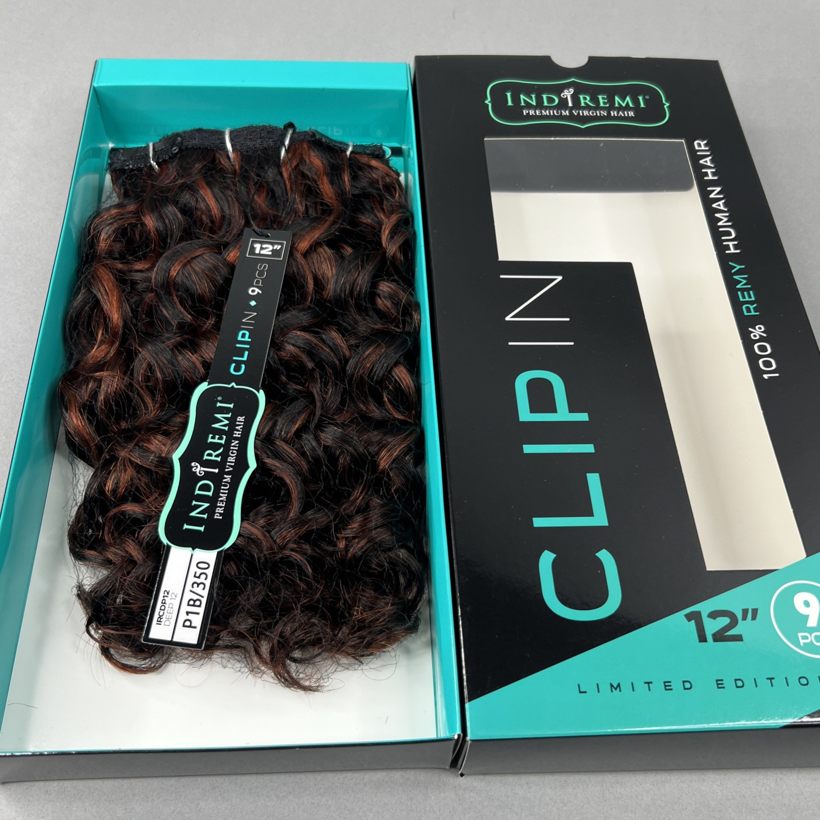 Deep Wave 9 Pc 12” Clip-in #1B/350 Black & Copper Virgin Indi Remi Hair Bobbi