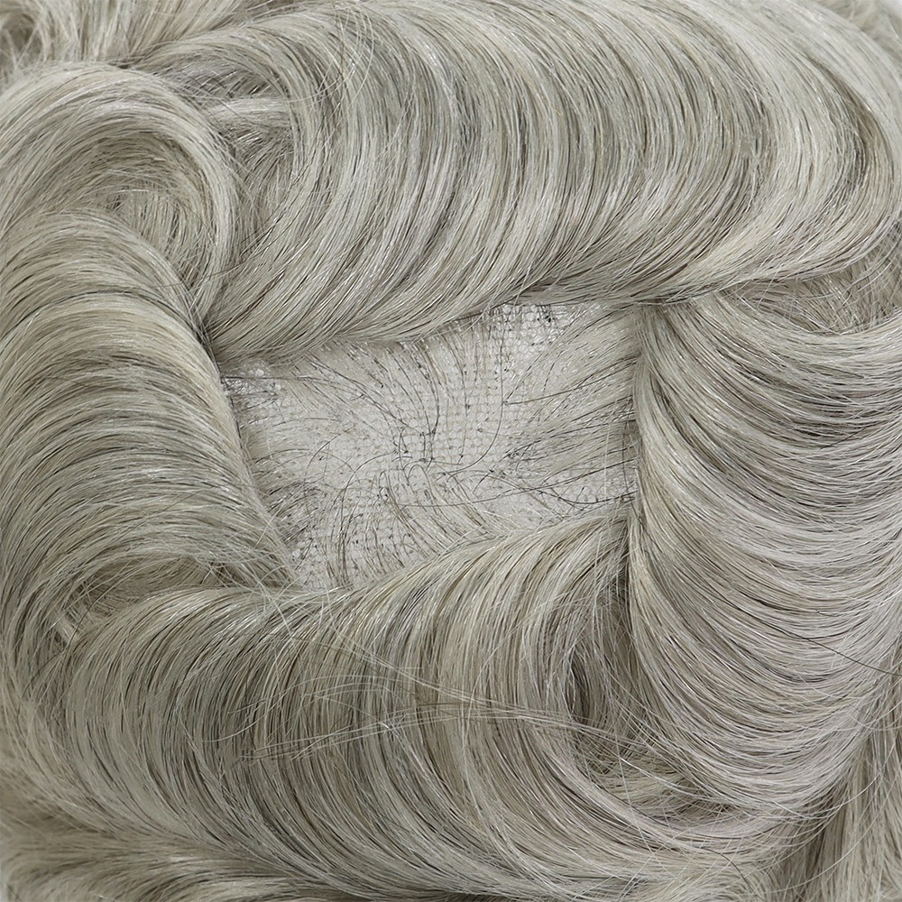 Mens Toupee Swiss Lace Human Hair Replacement Systems Grey Hair Pieces #580