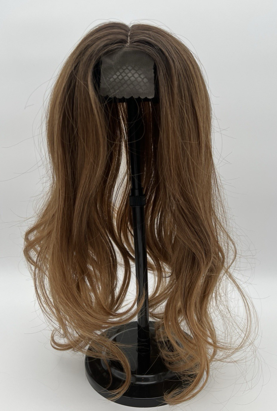 Caramel Blonde Dark Brown Roots 18in Wavy Women Premium Hair Topper