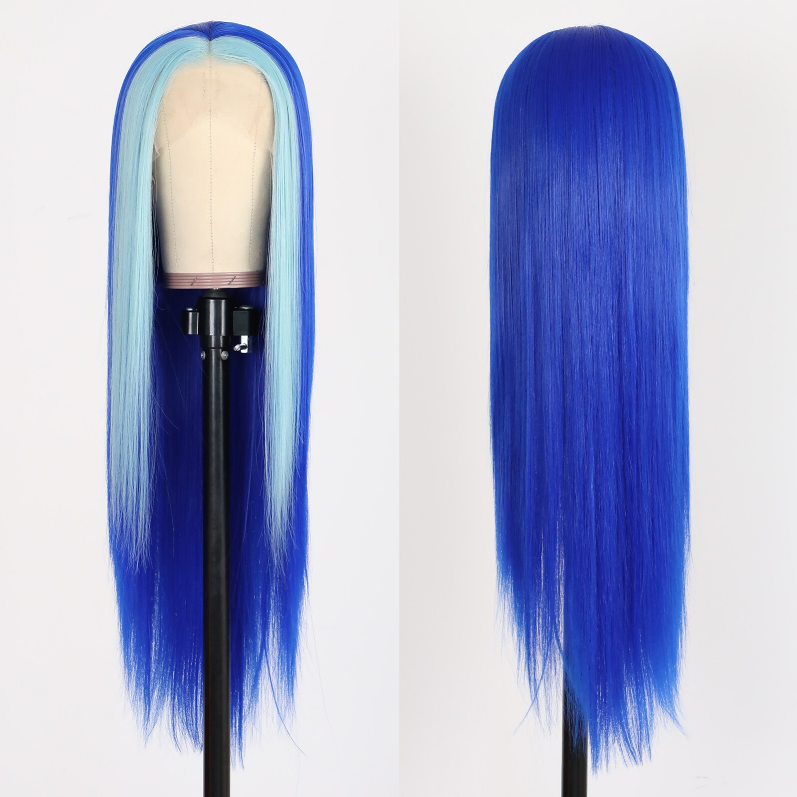 Blue Highlight Wigs Long Straight Hair Natural Heat Resistant Glueless Women Wig
