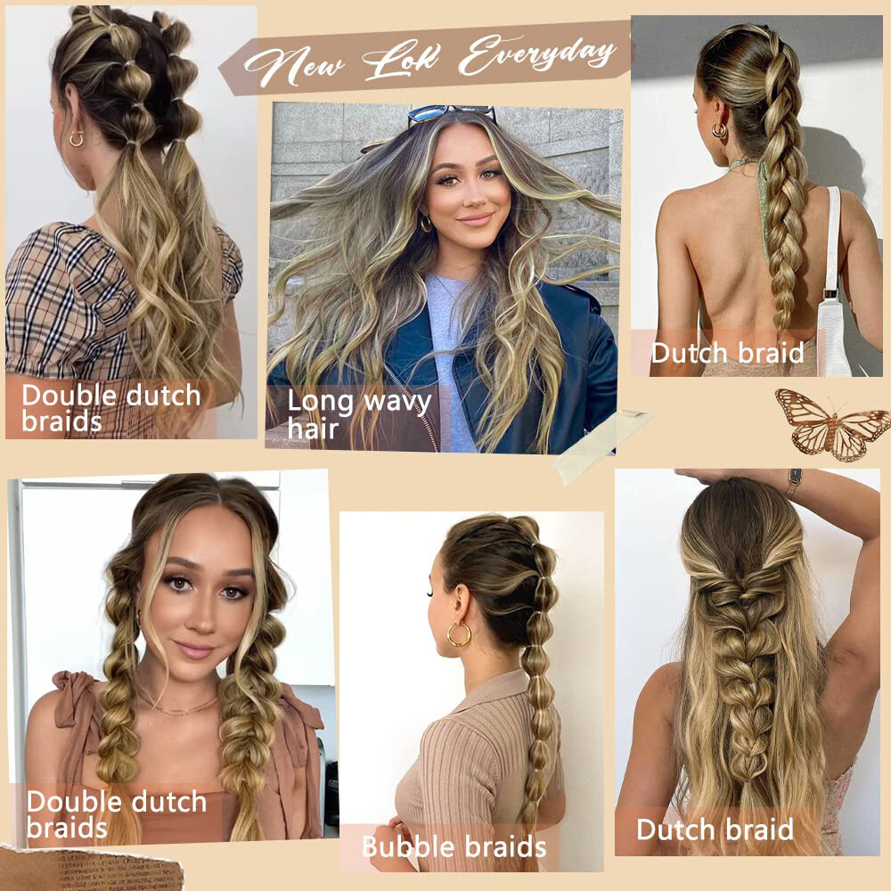 100% THICK 4PCS Clip in Hair Extensions Long Wavy Hair Extensions 22″ Hairpiece