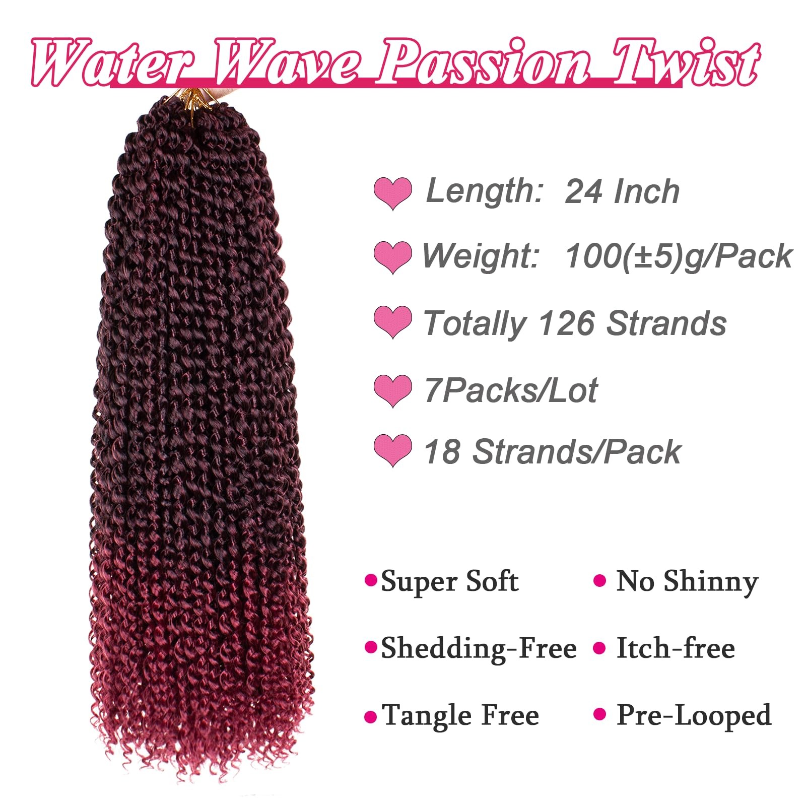 Leeven 24 Inch Passion Twist Hair Ombre Burgundy Water Wave Crochet Hair for Bla