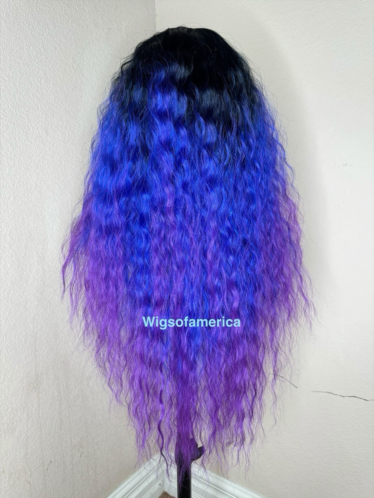 Blue Purple WIG Ombré Black 26 Inches Long Middle Part Heat Ok