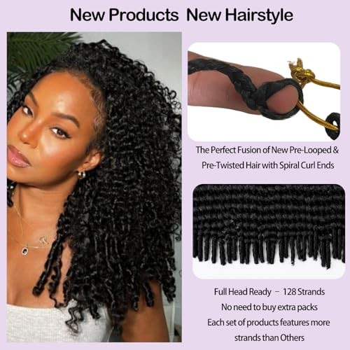 Burmese Curly Crochet Hair 8 Packs 128 Strands Knotless Pre-Looped 18 Inch 1B