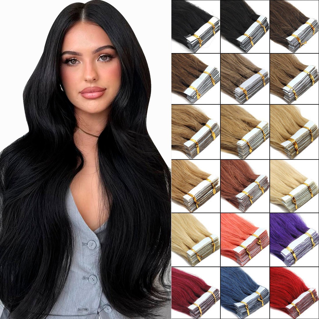 Premium Tape in Real Human Hair Extensions Invisible Skin Wefts Remy Hair Thick