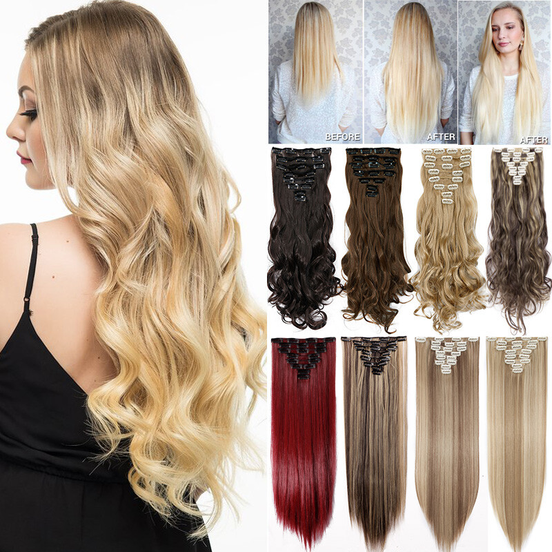 CLEARANCE Real Thick CLIP IN HAIR EXTENTIONS FULL HEAD 8 Pieces Brown Blonde US