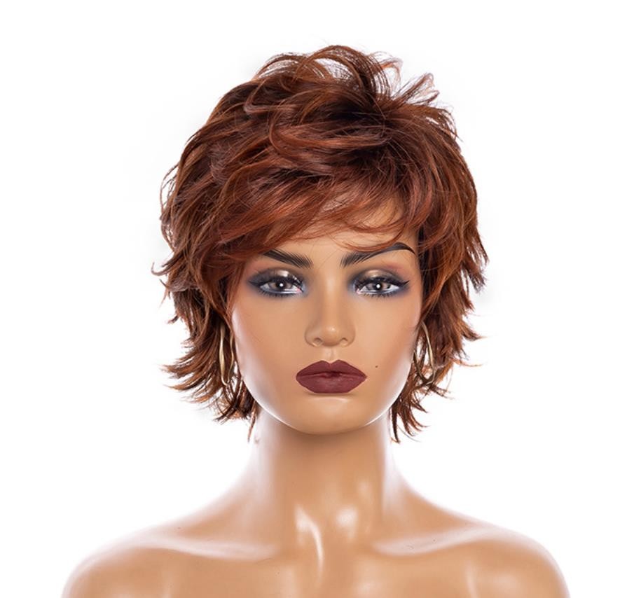 Fashion Women’s Layered Short Brown Blond Red Straight Natural Hair Wigs