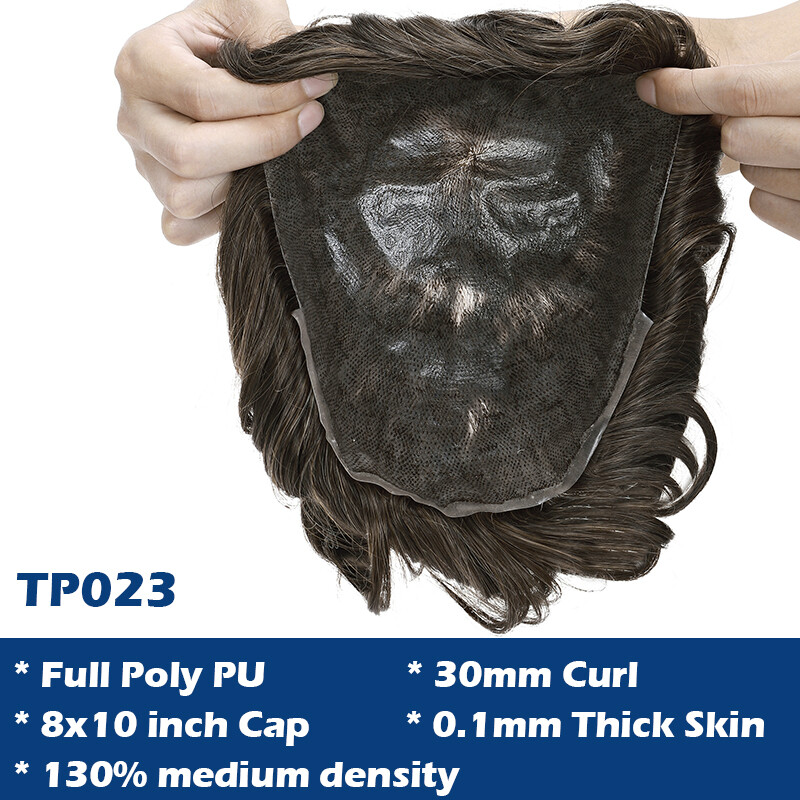 Durable Mens Toupee Human Hair Replacement System Hairpiece Fine Mono Poly Skin