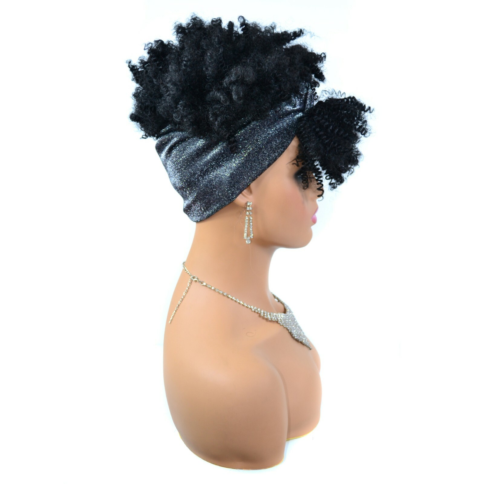 African Headband Wigs Afro Kinky Curly Hair Wrap Wigs with Bangs for Black Women