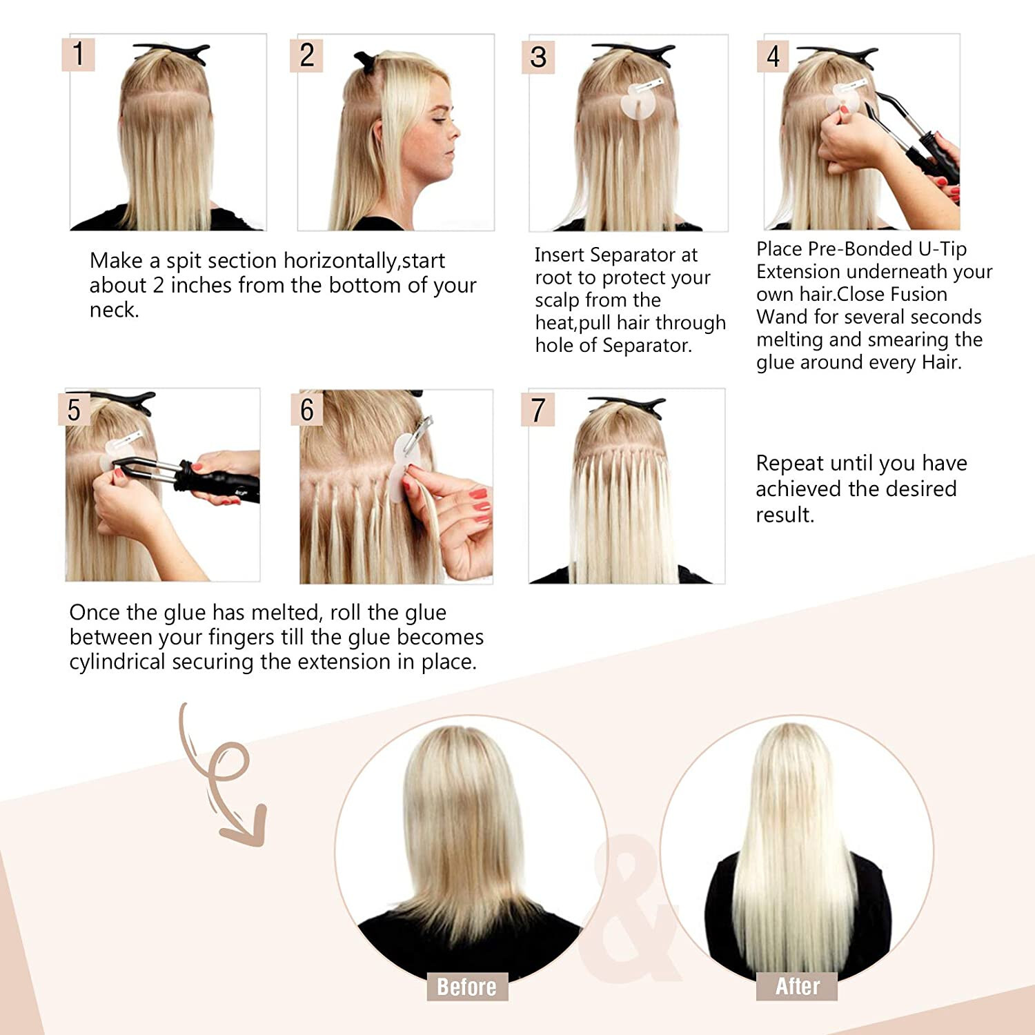 Pre Bonded U Tip Real Human Hair Extensions Keratin Fusion Nail Tip Remy Hair 1g