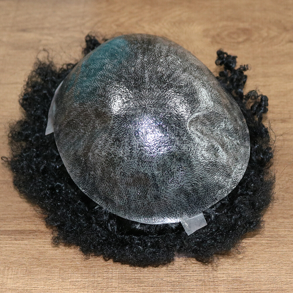 360 Wave Man Toupee Hair 10MM Curly Unit African Black Mens Replacement System