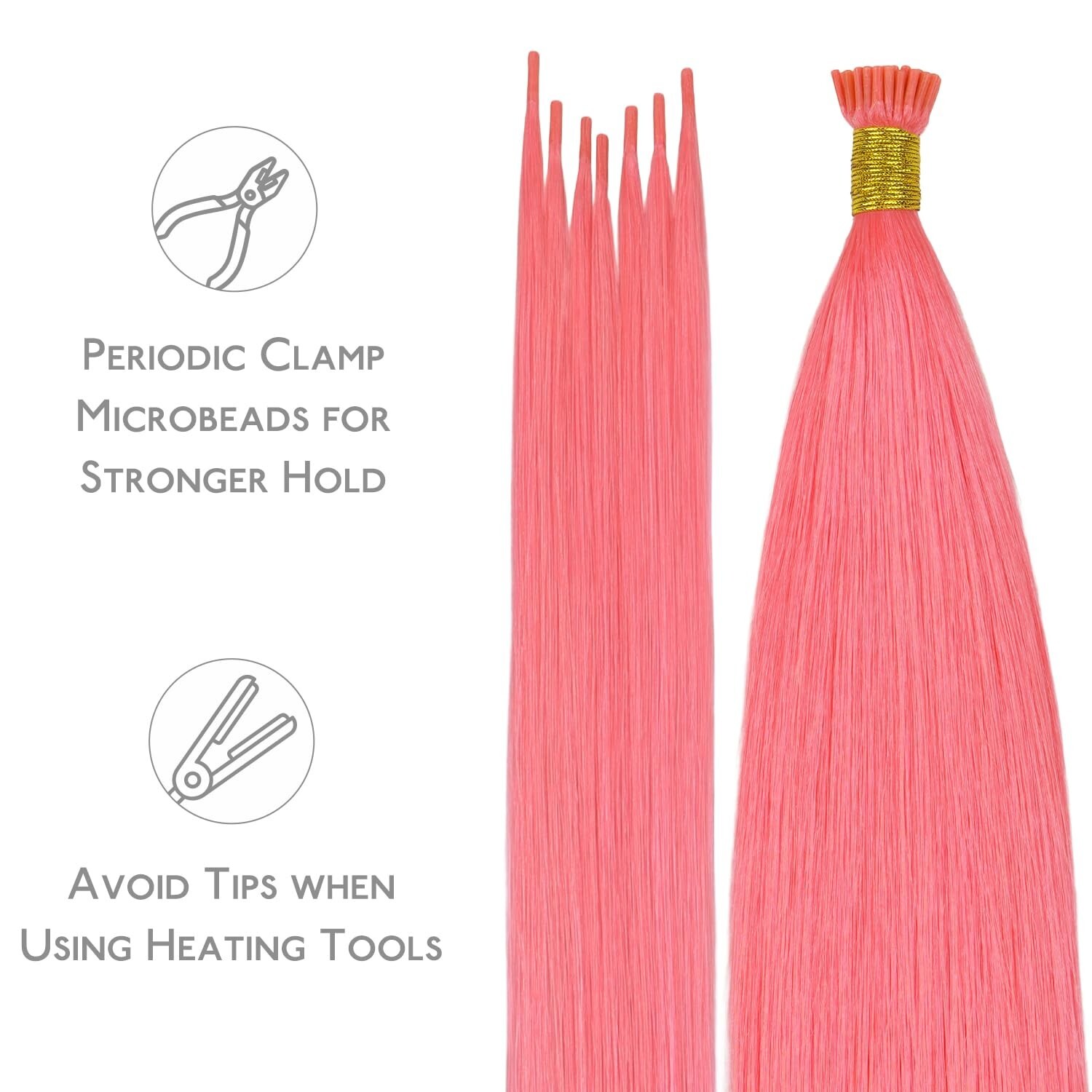 I Tip Human Hair Extensions REMY 18in 50g 50s Straight Hair Light Pink