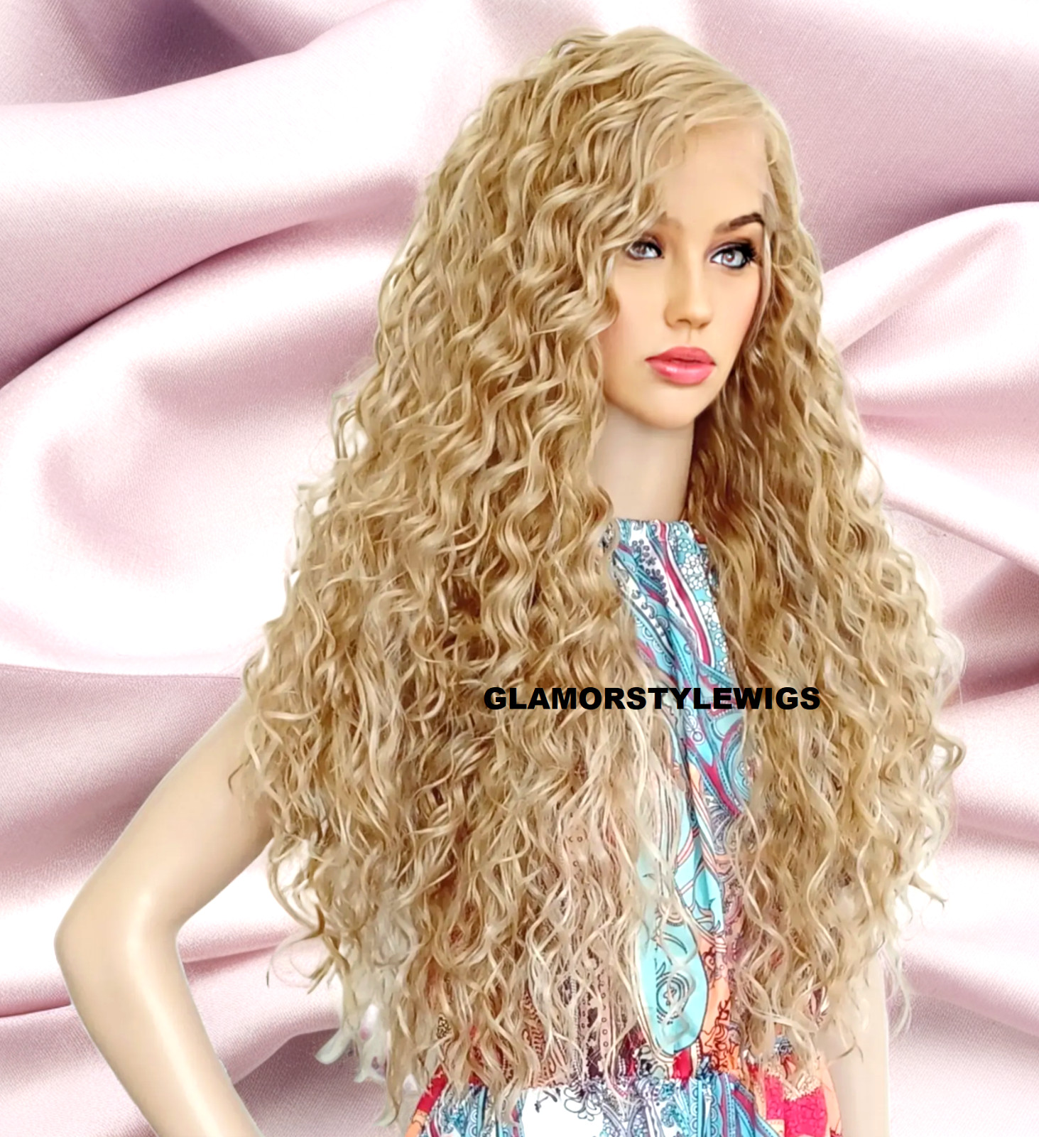 34″ LACE FRONT FULL WIG LONG LAYERED WAVY MEDIUM BLONDE MIX HEAT OK NEW