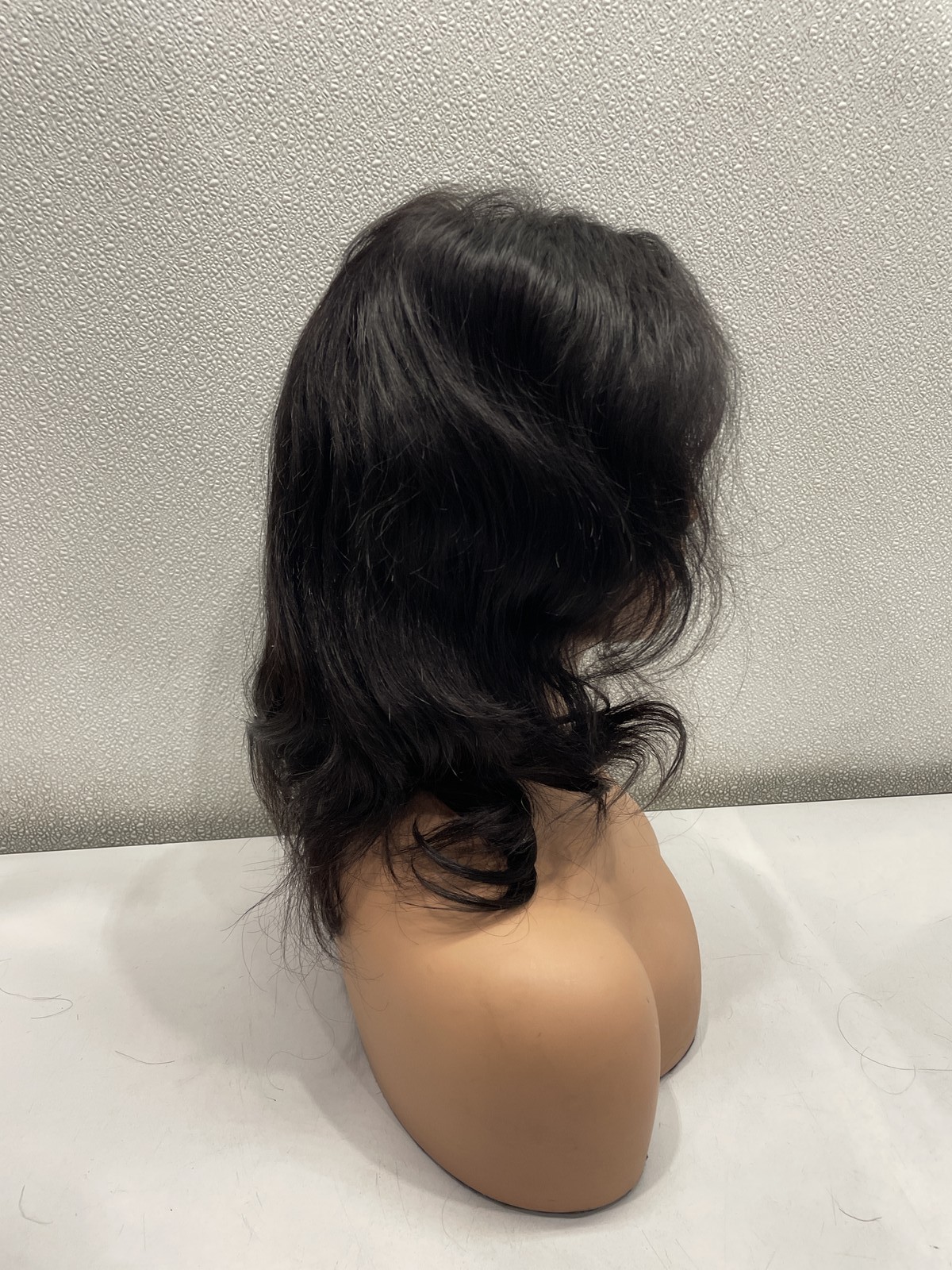Natural Black Human Hair Blend Lace Front Glueless Short Wig, 14″