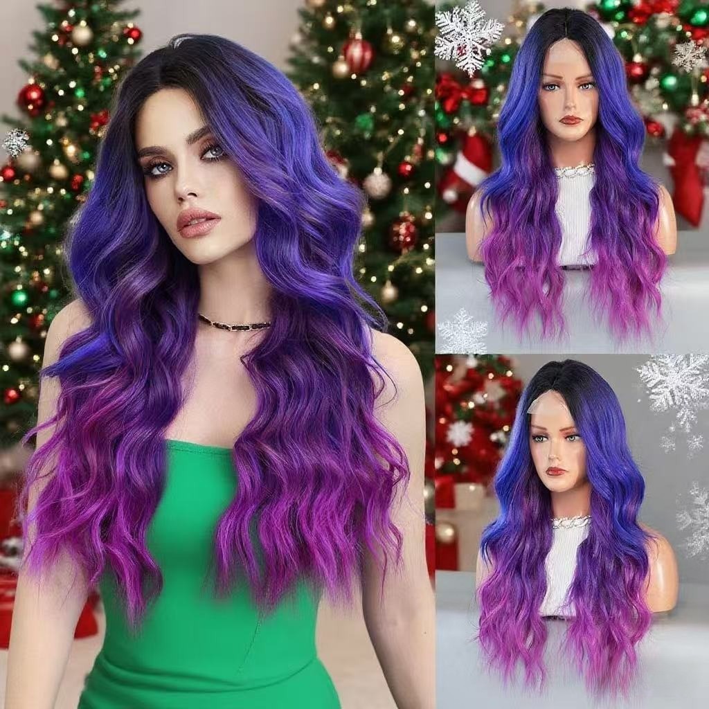 Pink Wavy Middle Part Soft Synthetic Fiber Wig for Cosplay Daily Party Use 26″