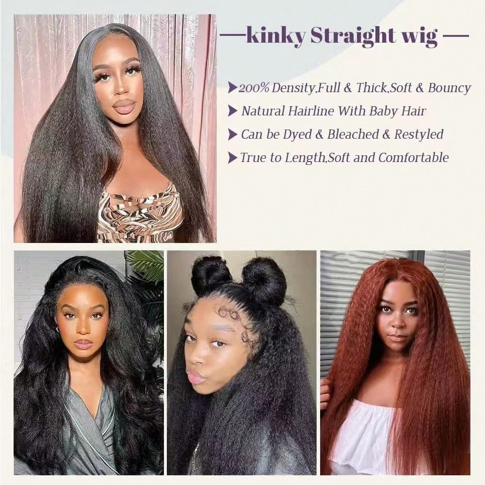 13×4 Kinky Straigh Transparent Lace Natural Color 200% Density Human Hair