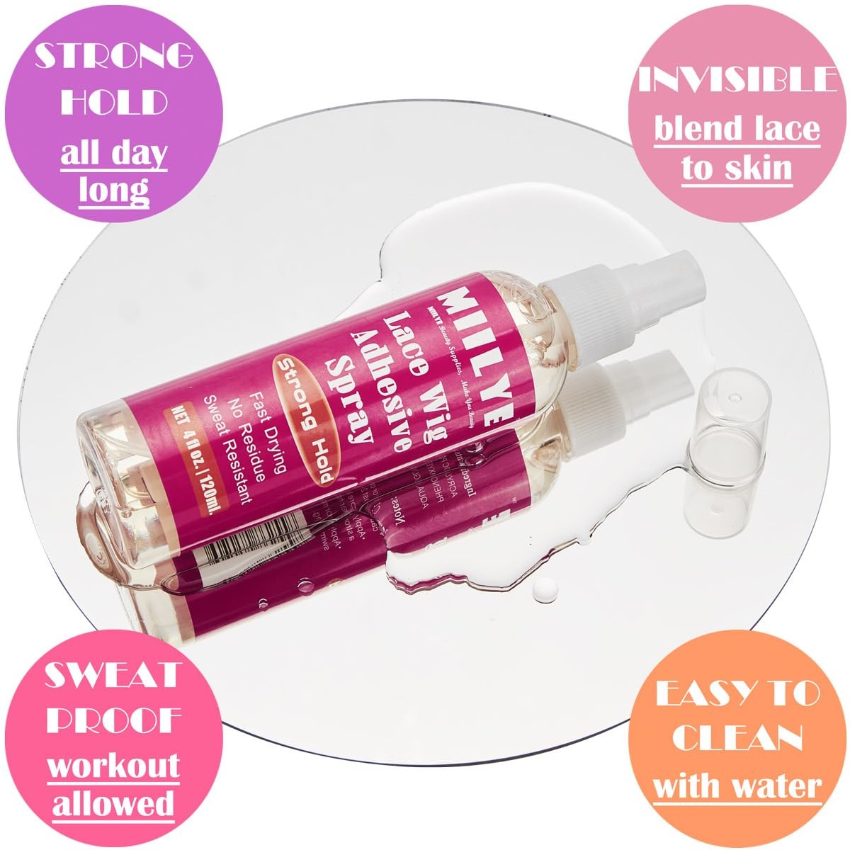 Wig Glue Spray Kit for Lace Front Wigs, White Glue & Remover with Band