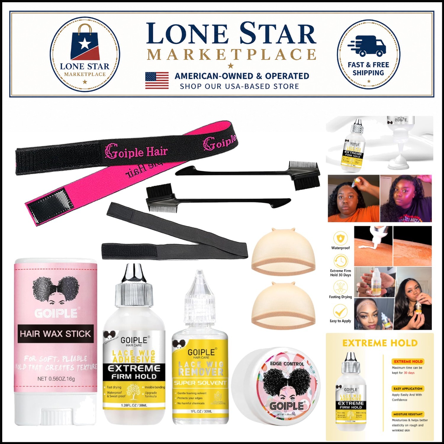 Lace Front Wig Glue 1.28Oz with Dual Brush & Flower Scented Wax