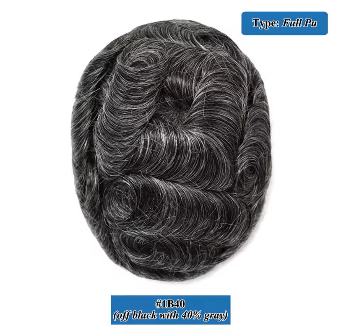 Men’s Human Hair Toupee Hairpiece Full PU Base V-Loop Wavy 8x10in