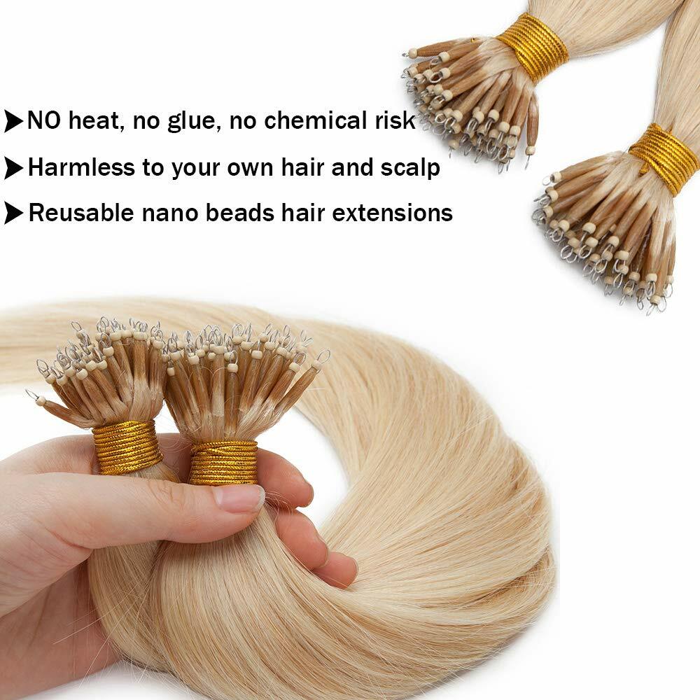 Nano Ring Tip Remy Human Hair Extensions Micro Beads Link Russian Hair 50-100s1g
