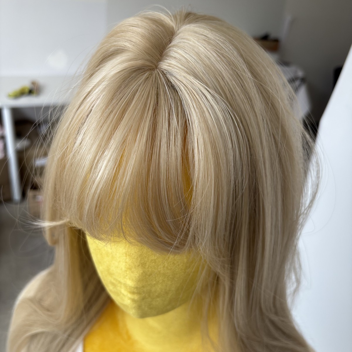 Heat Resistant Hair Natural Costume Wigs With Bangs Mixed blonde Long Straight
