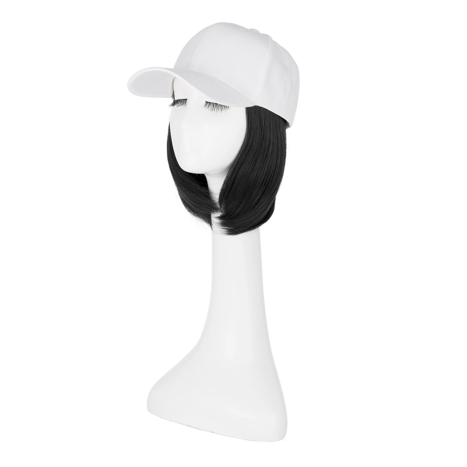 Instant Style Straight Cap Wig Adjustable White Baseball Hat Attached Hair
