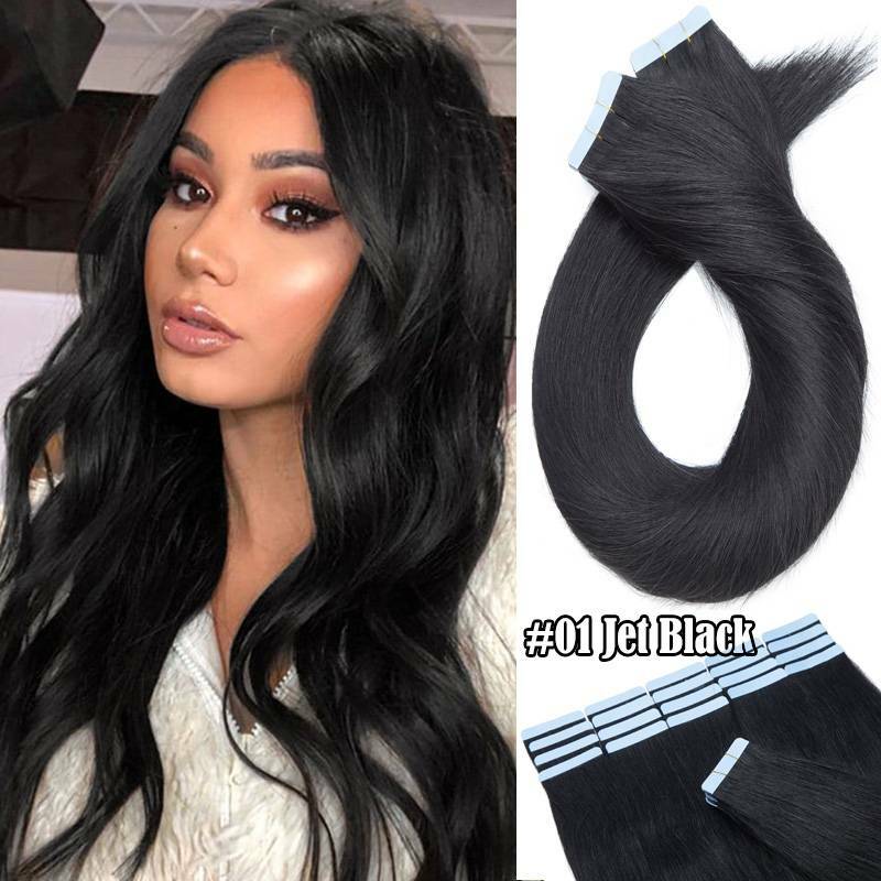 200g Thick Skin Weft Tape In 100% Human Hair Extensions Full Head 12″-24″ Long